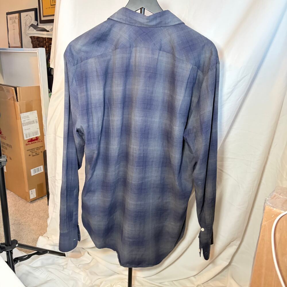 Hayati Mens Italian made blue black plaid dress shirt.  Size L workwear, cotton - Picture 6 of 6